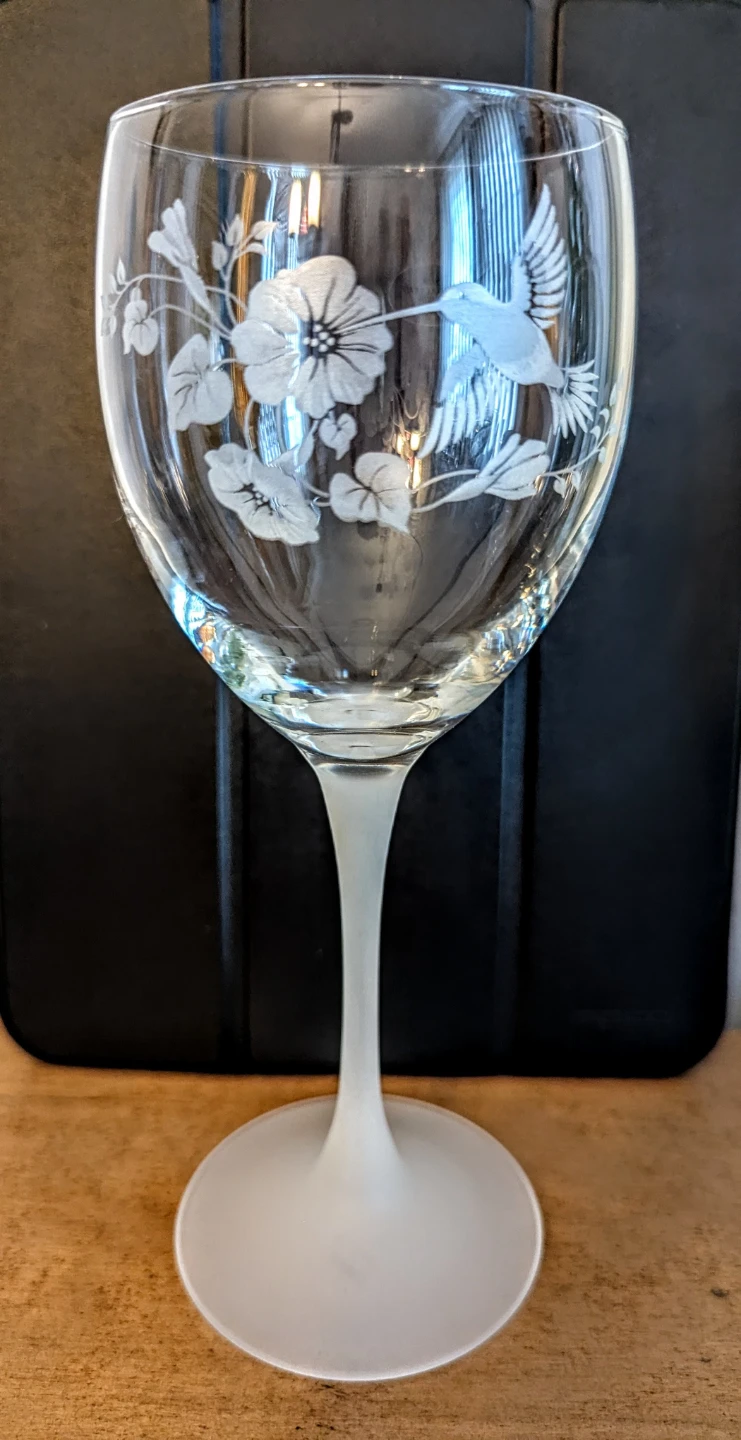 Etched Hummingbird Stemware 8 pieces