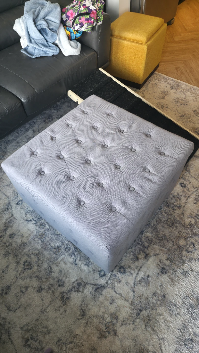 Grey Tufted Storage Ottoman