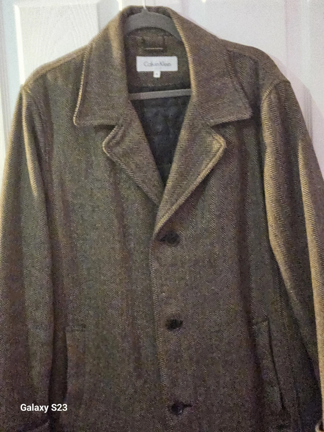 Calvin Klein Men's Herringbone Wool Blend Overcoat🏆