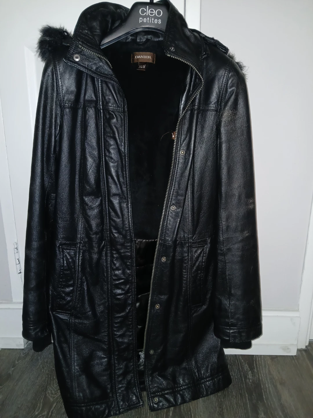 DANIER Black Leather Fleece Parka Jacket