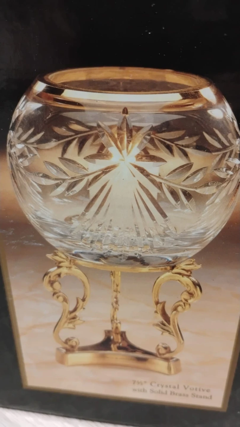 Vintage Crystal Votive Bowl with Gilded Stand