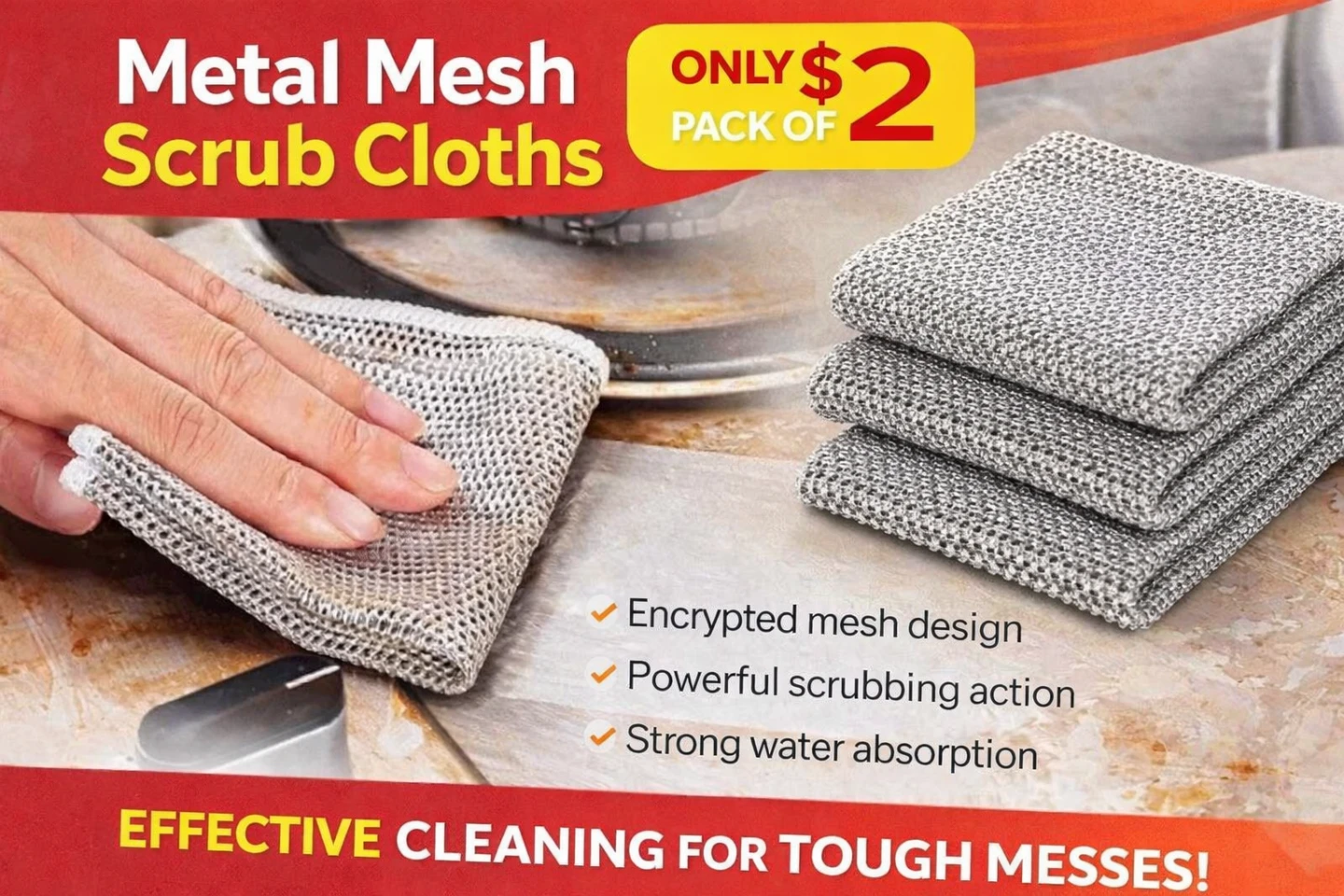 Metal Mesh Scrub Cloths – Pack of 3