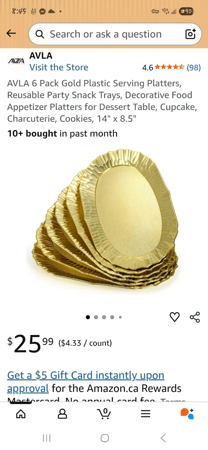 6 Pack Gold Plastic Serving Platters