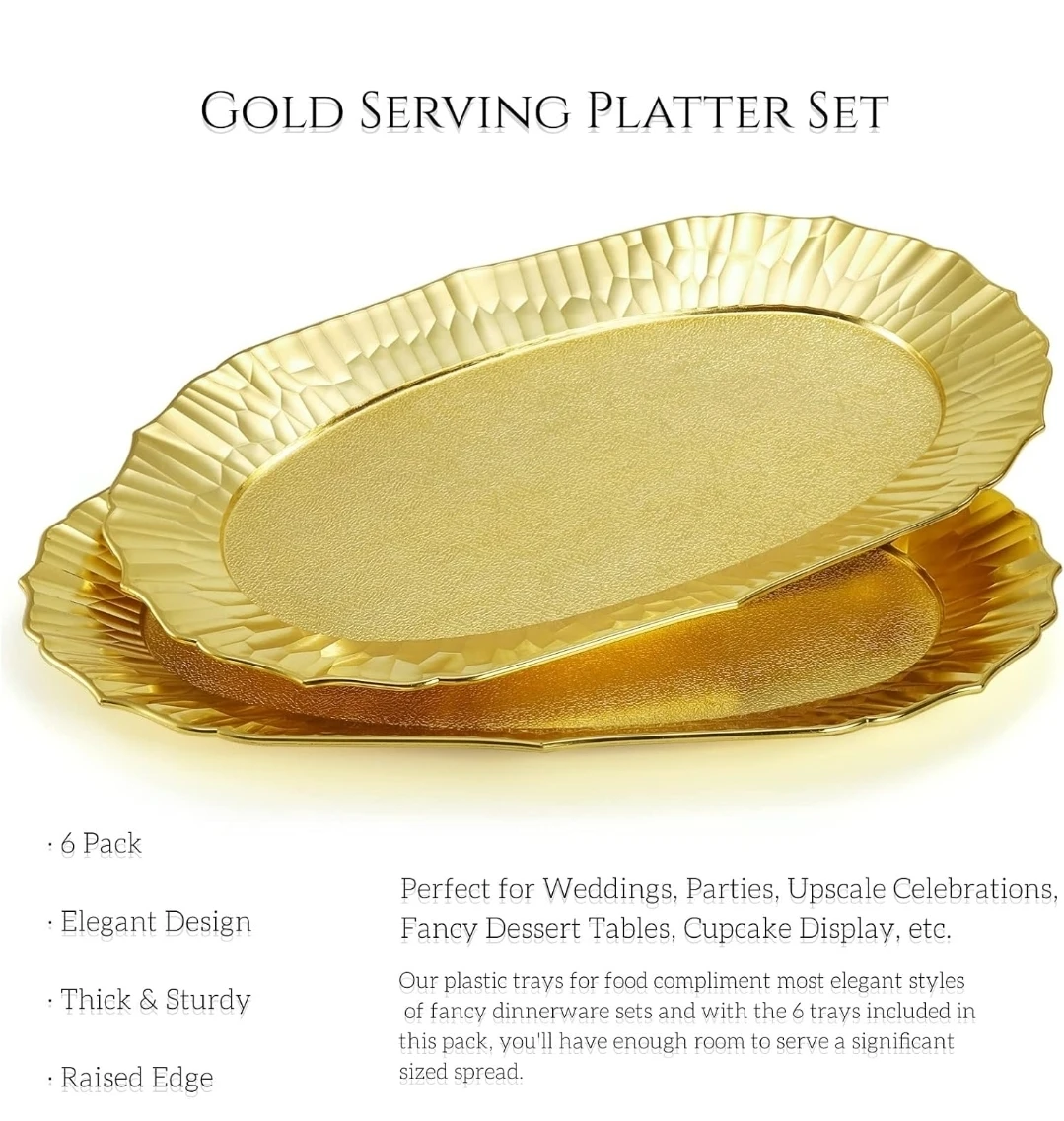 6 Pack Gold Plastic Serving Platters - photo 4