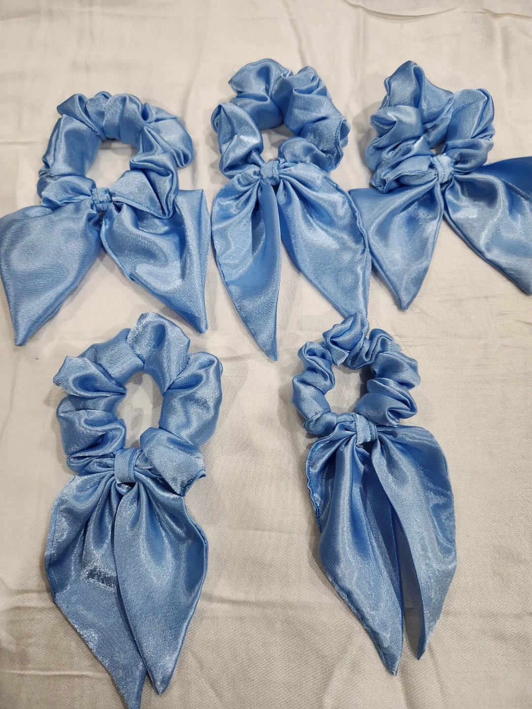Light Blue Satin Scrunchies with Bows - Set of 5 - photo 3