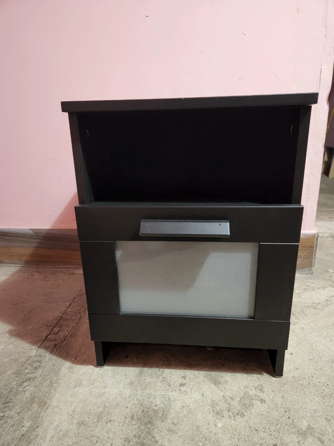 Dark Brown Nightstand with Drawer and Shelf