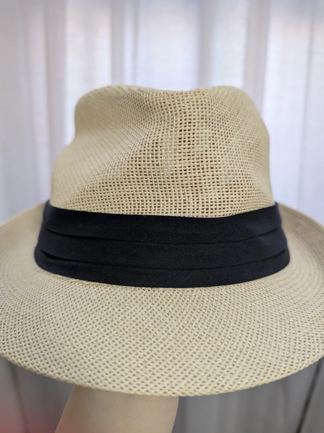 Straw Fedora Hat with Black Band - Size L - photo 2
