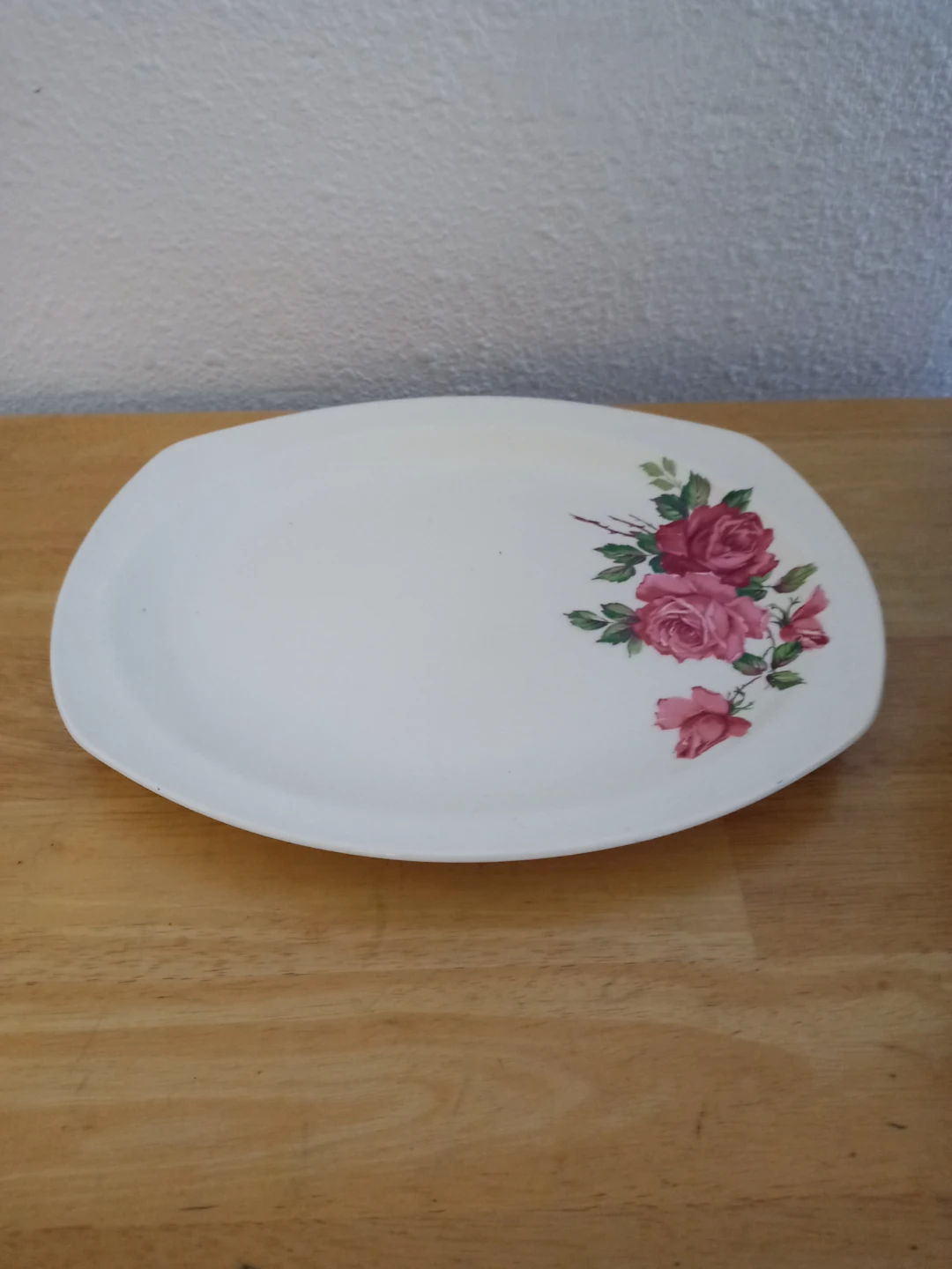 White Oval Platter with Pink Roses