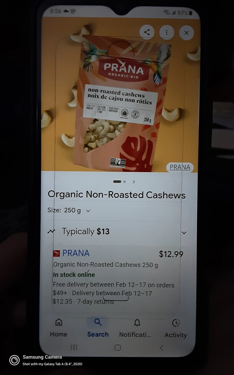 PRANA Organic Non-Roasted Cashews 250g - photo 3