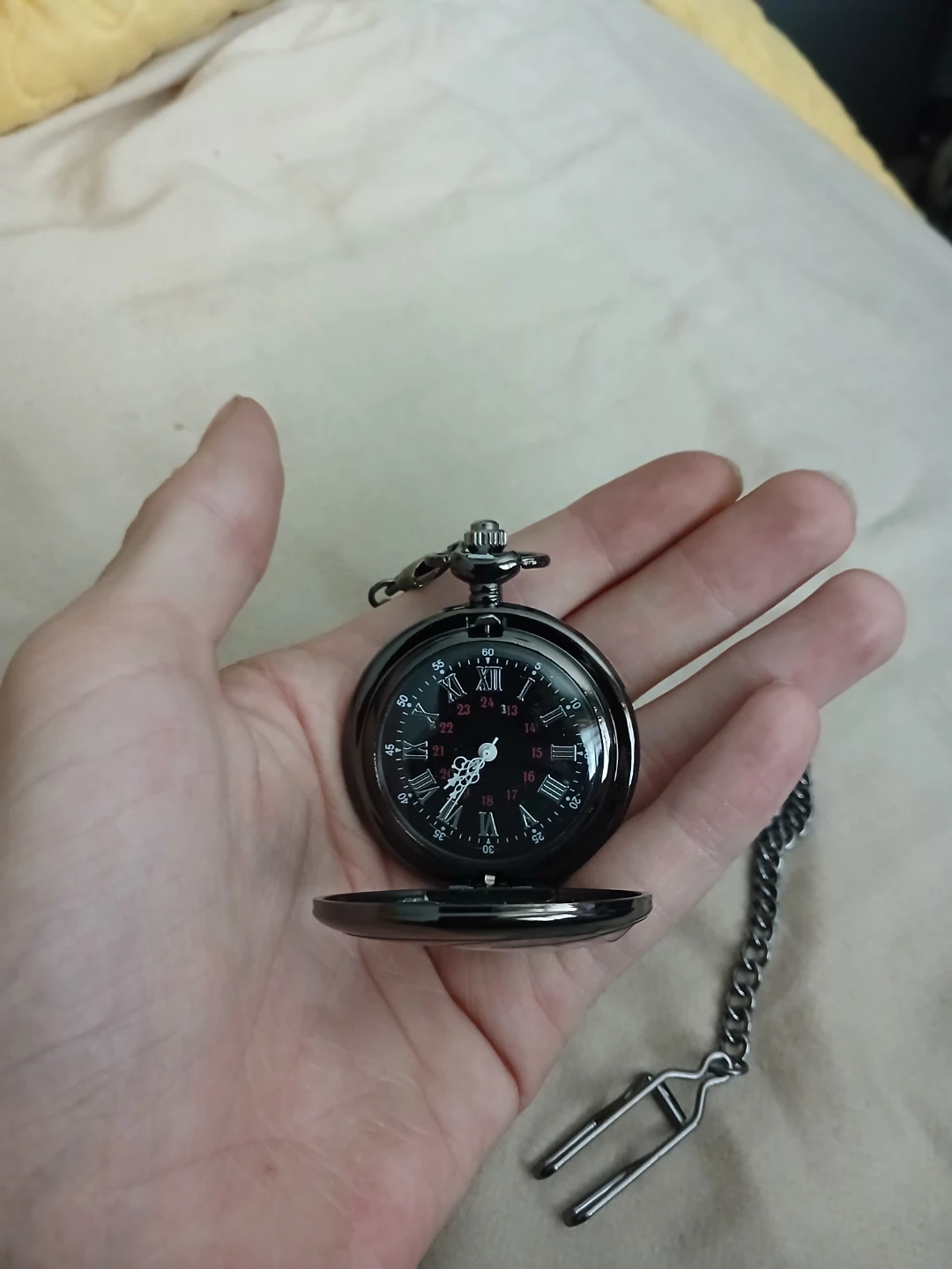 Glossy Dark Grey Pocket Watch With Roman Numerals