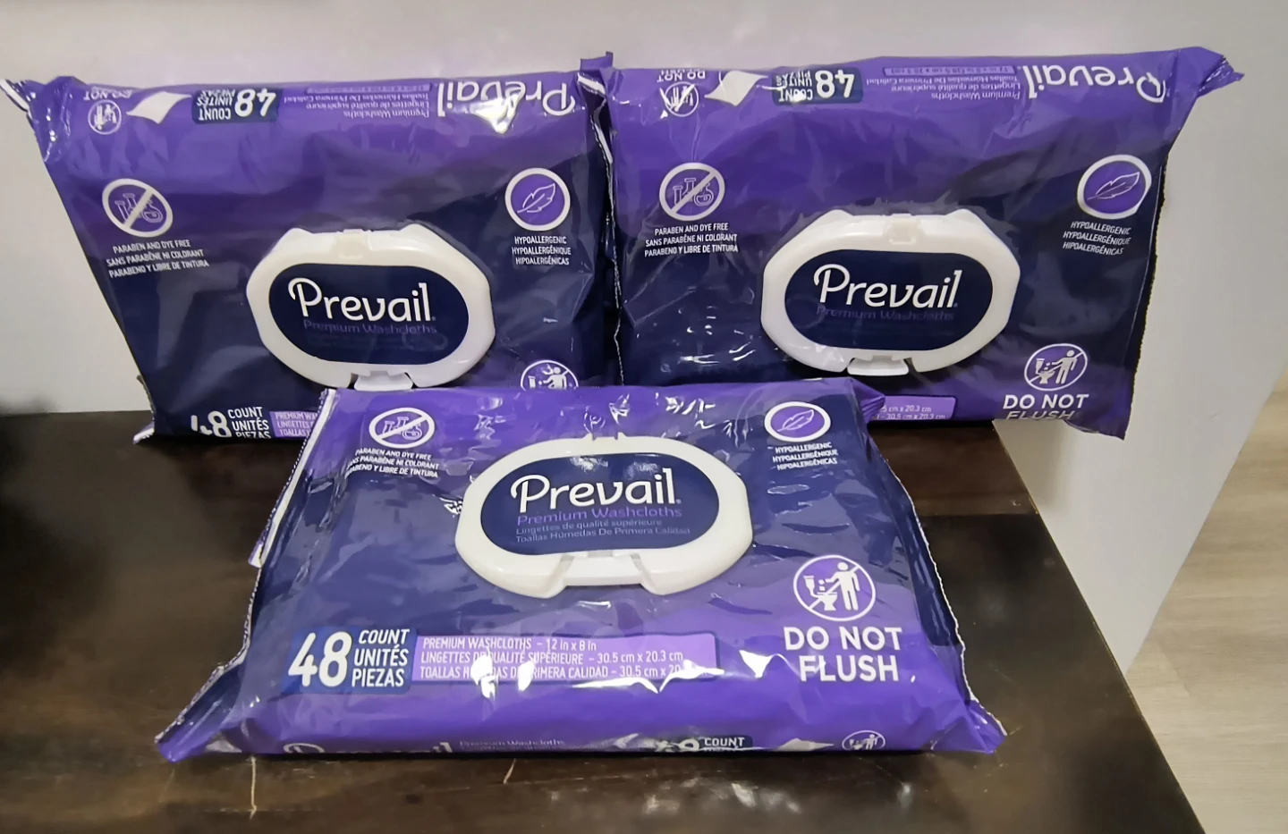 Prevail Premium Wipes/Washcloths - 3 Packs of 48