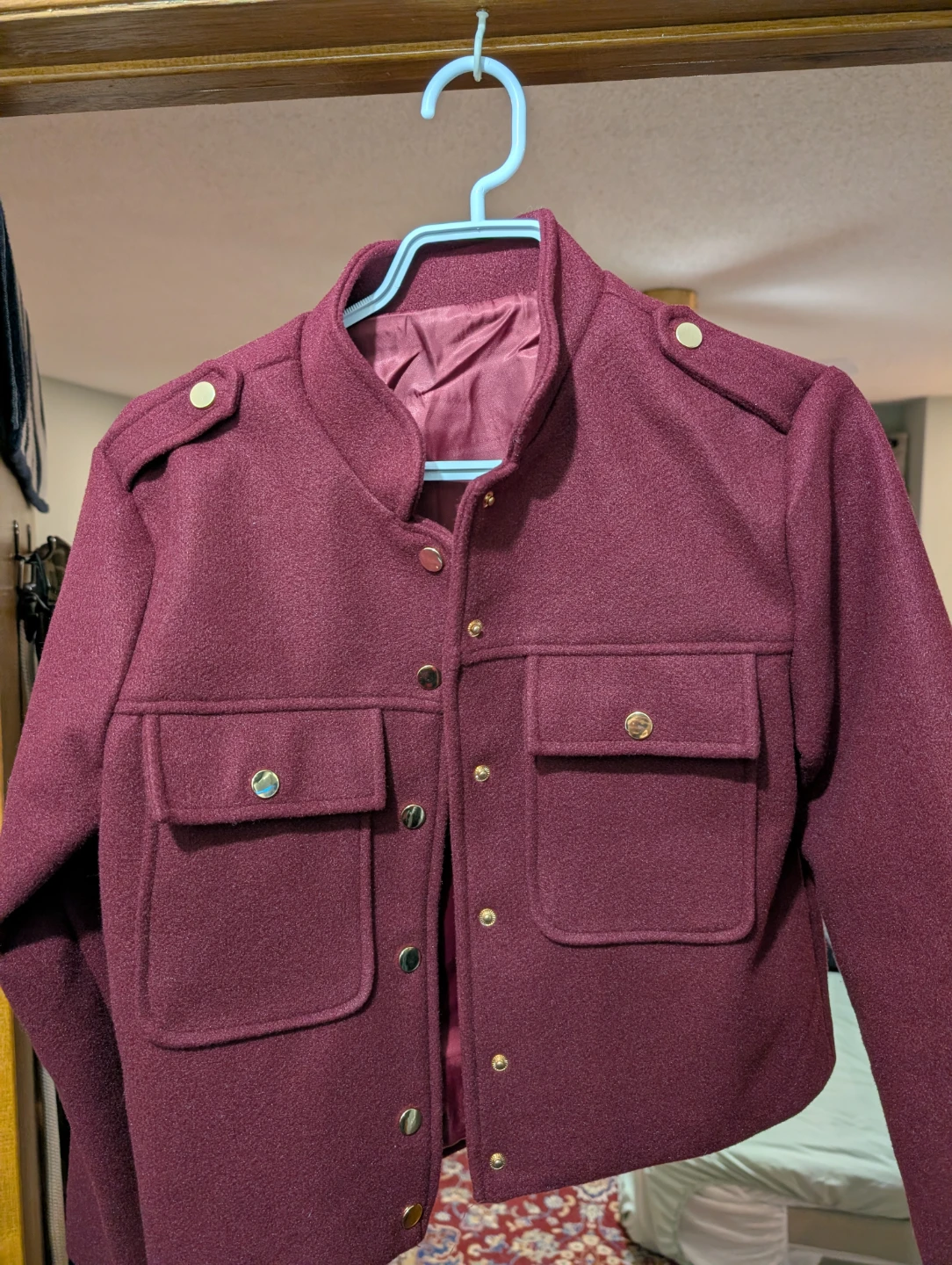 Burgundy Cropped Tweed Work Jacket