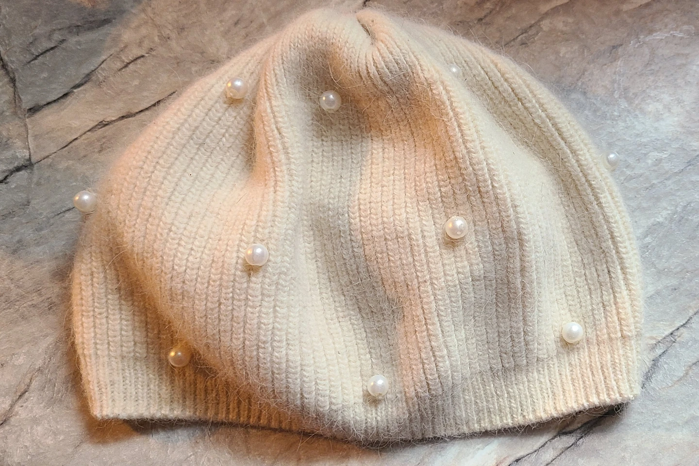 Pink Fleece Hat and Cream Pearl Knit Beanie 🥕