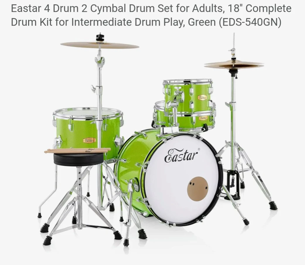 Eastar EDS-540GN 18" Complete Drum Set - Green