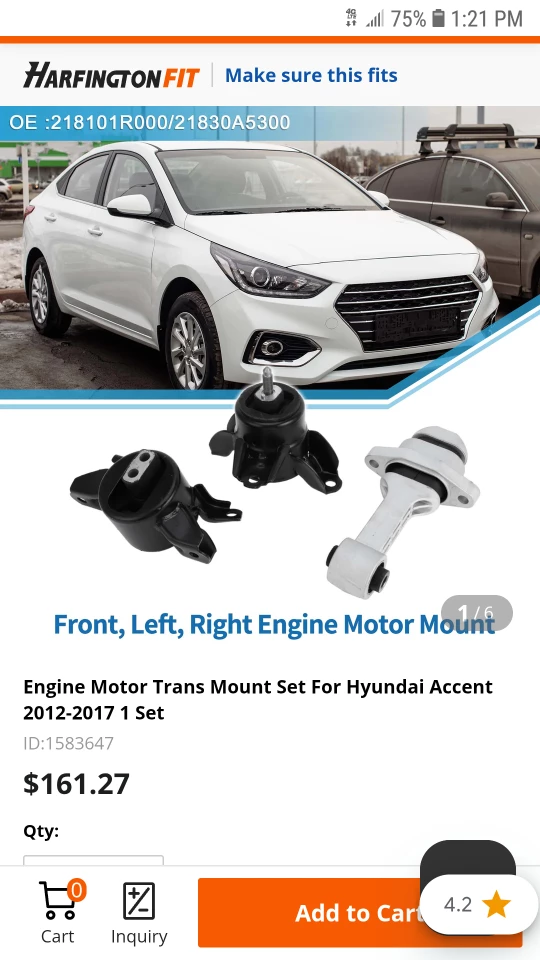Engine Motor Mount Set for Hyundai Accent 2012-2017 - photo 5