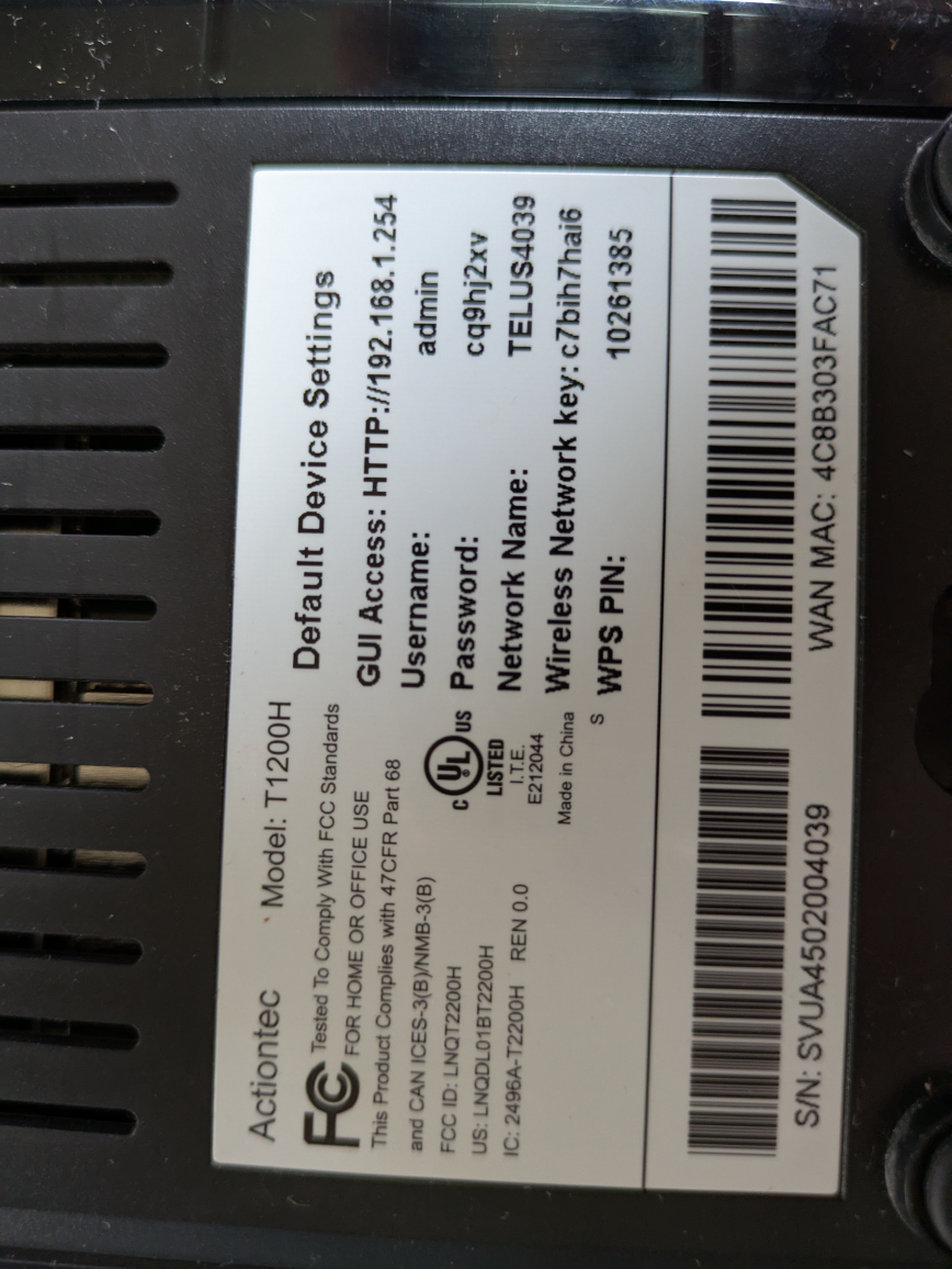Telus Modem  WPS model # T1200H - photo 2