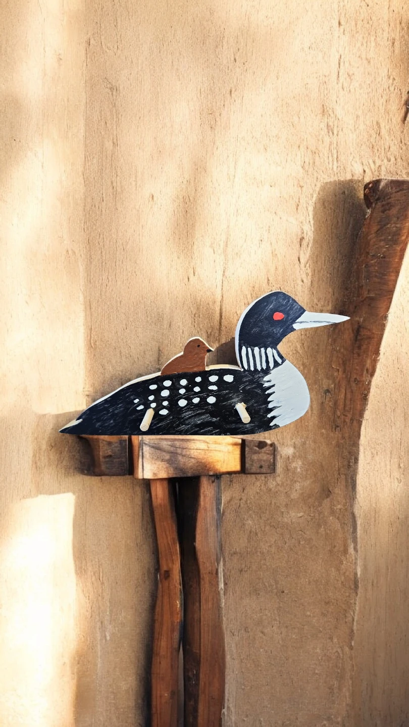 Handcrafted Wooden Loon Decoration with Baby - photo 2