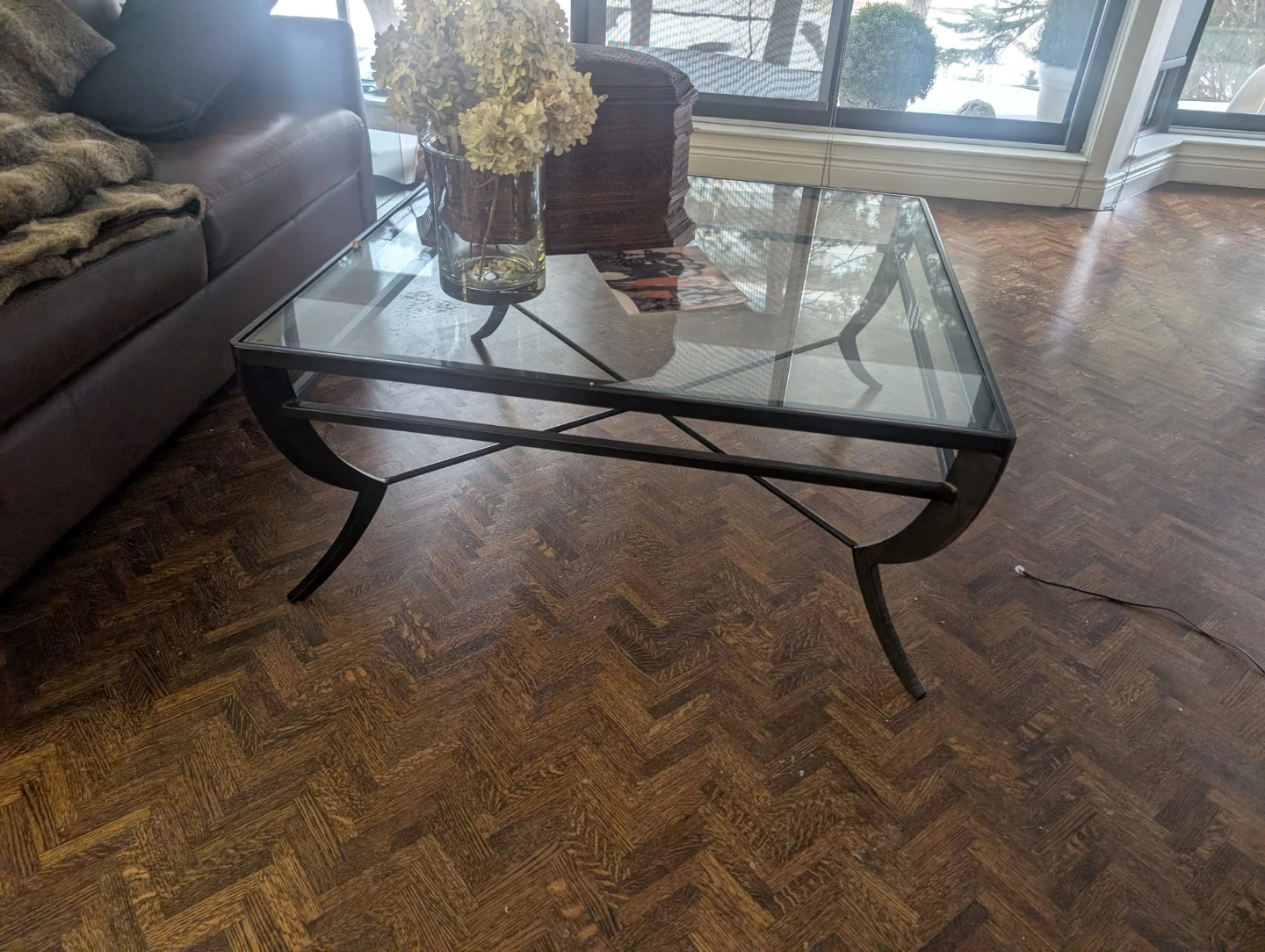Glass Top Coffee Table with heavy Black Metal Frame