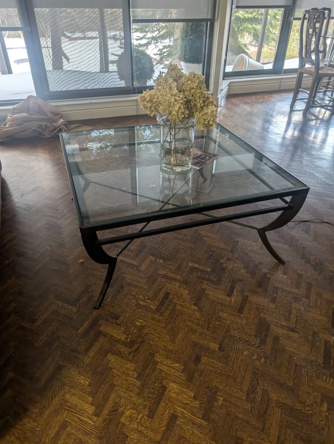 Glass Top Coffee Table with heavy Black Metal Frame - photo 2