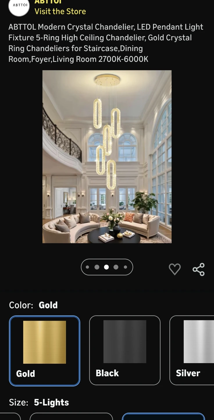 ABTTOL Modern Crystal Chandelier 5-Lights Pendant Light