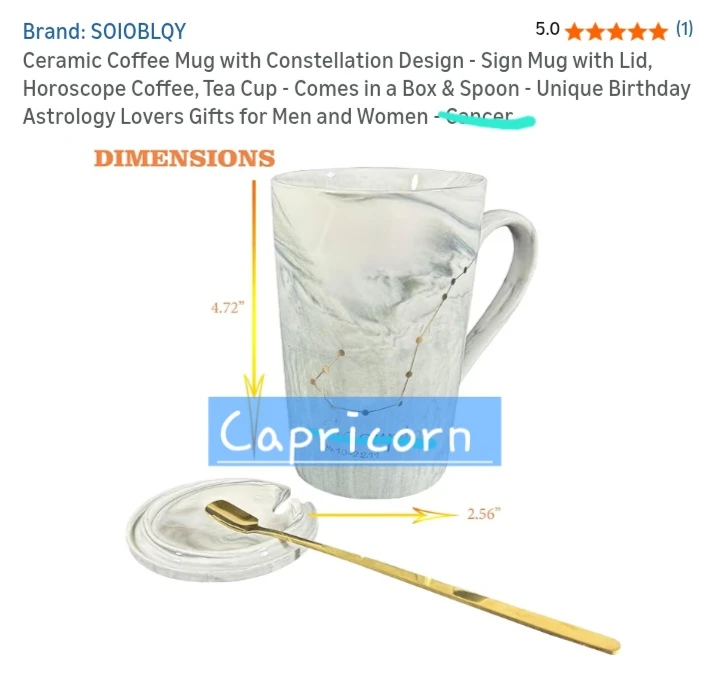 🥕  NEW!    Ceramic Constellation Coffee Mug with Lid and Spoon - photo 2