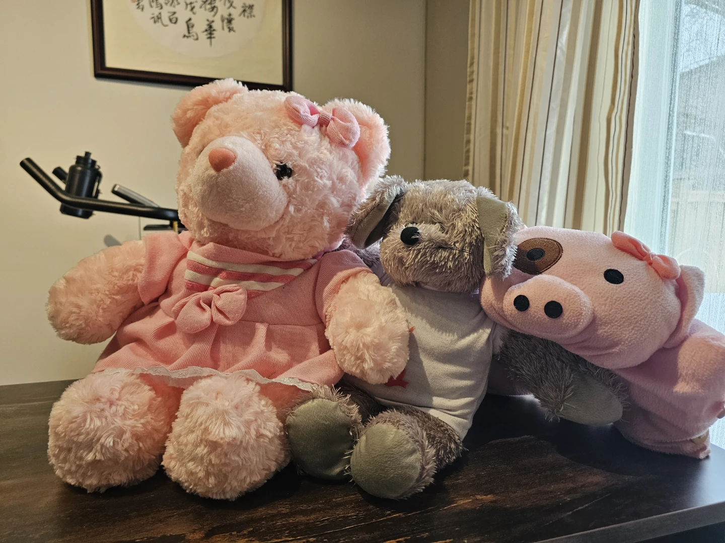 Pink Teddy Bear with Dog and Pig Plush Toys