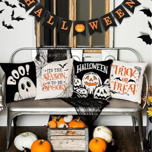 🏆 NEW!  4 Halloween Throw Pillow Covers Set - photo 2