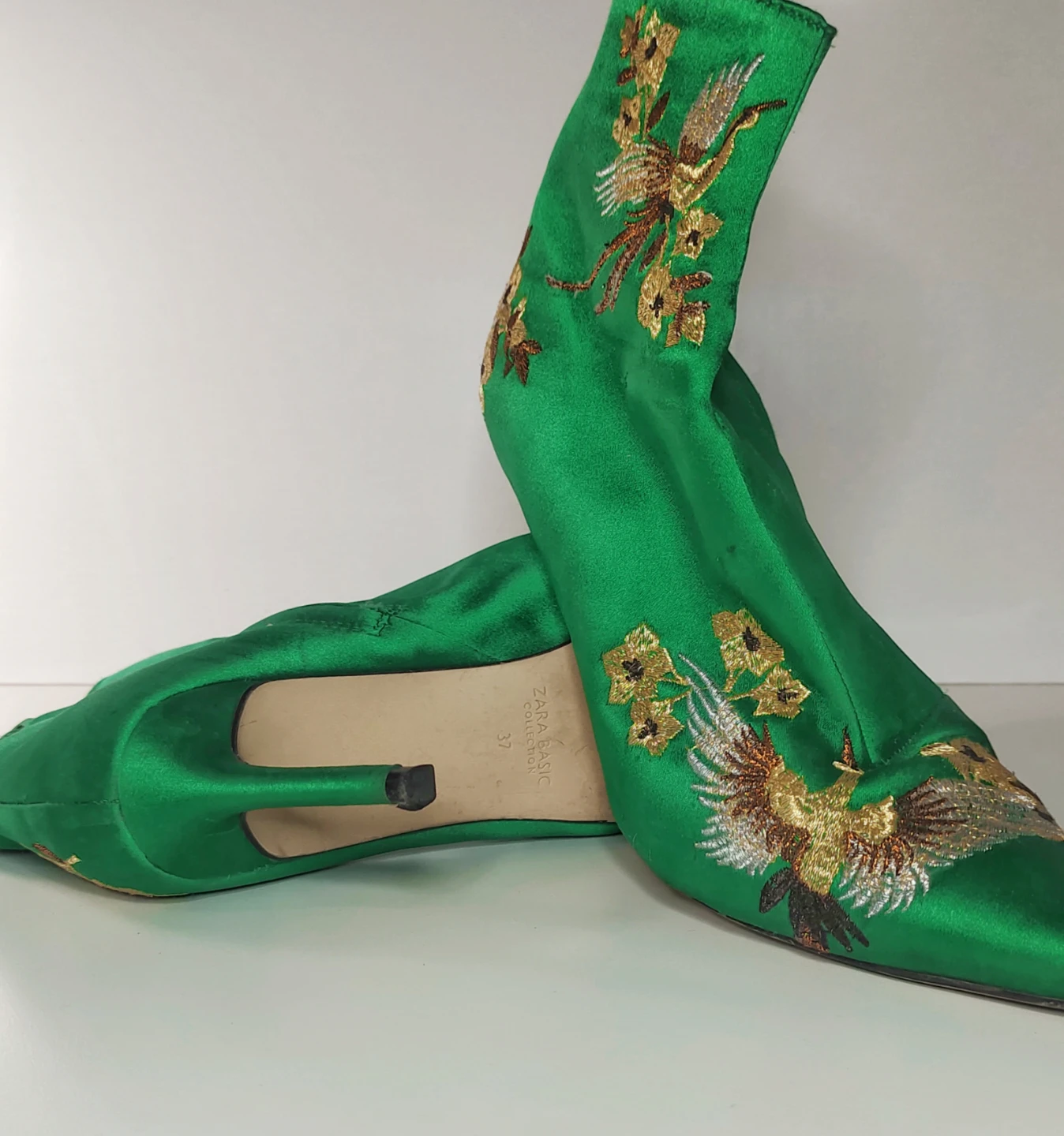 Zara Basic Collection Green Embroidered Ankle Boots Size 37 - photo 3