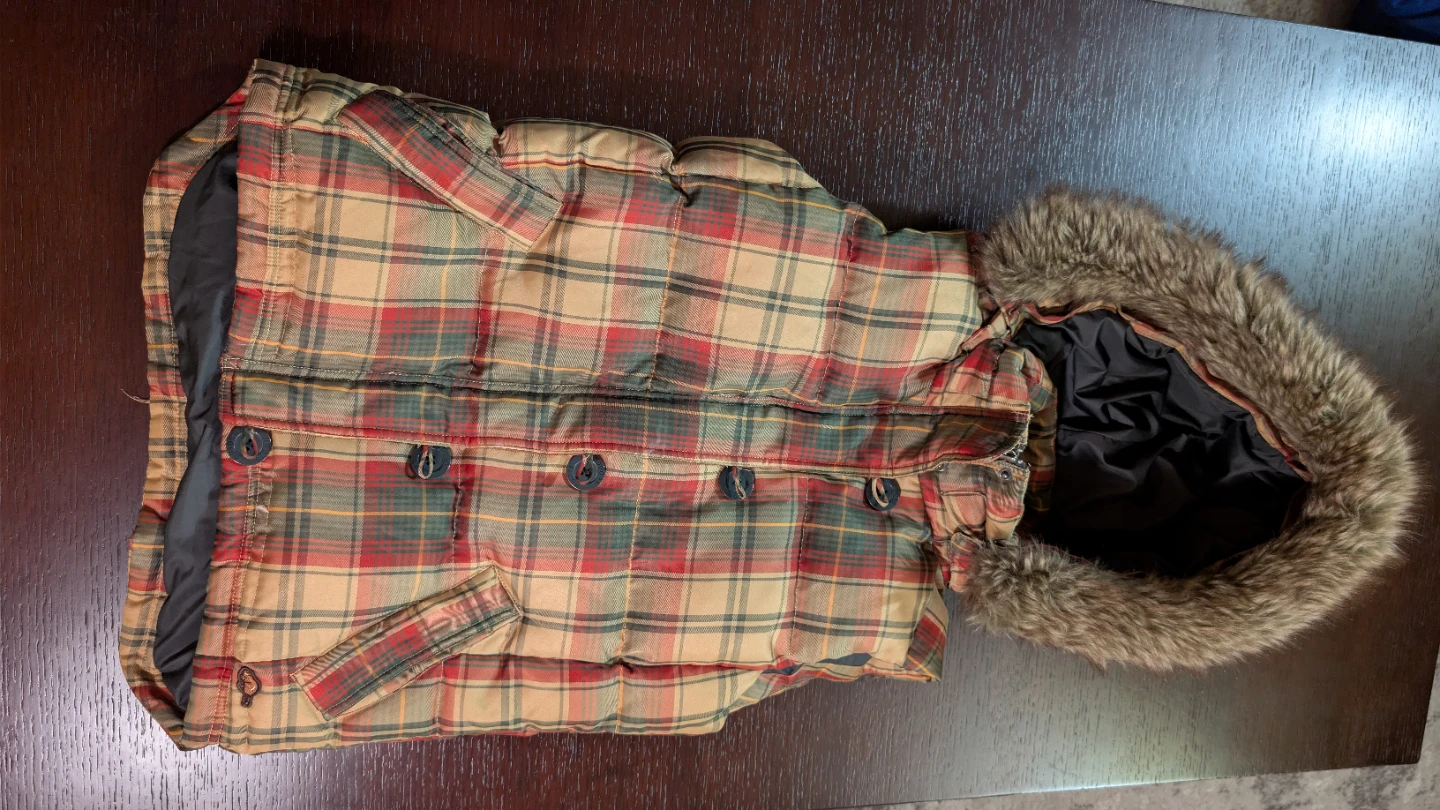 Roots Plaid Puffer Vest with Fur Hood - photo 2