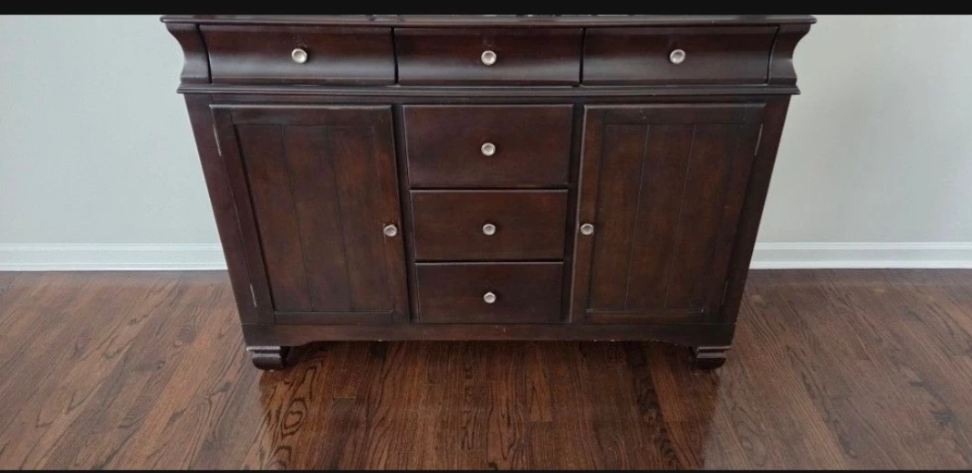 Dark Wood Dresser with Drawers and Cabinet Doors