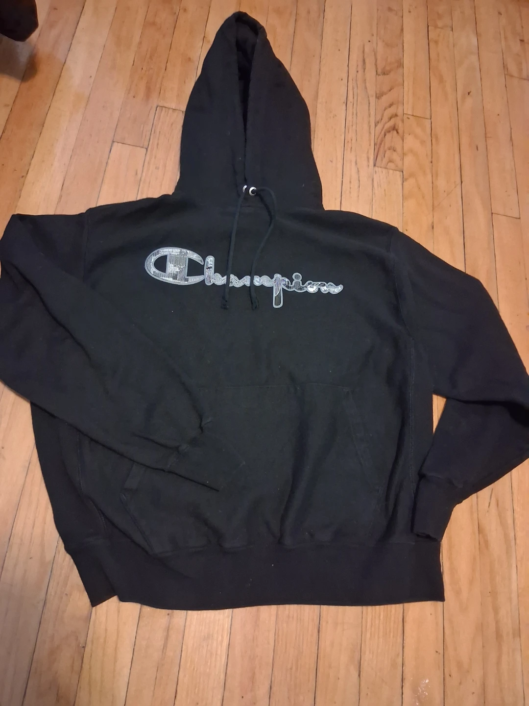 Black Champion Hoodie with Script Logo