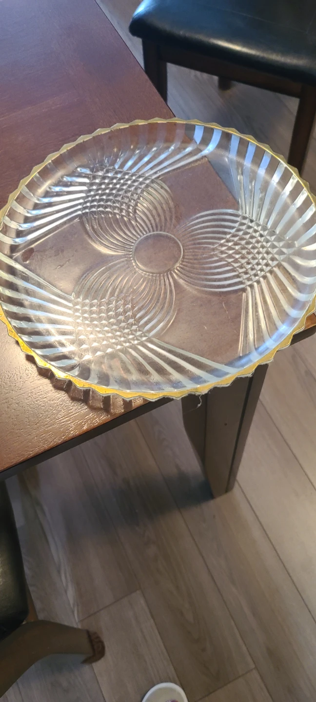 Clear Glass Cake Stand with Gold Rim - photo 3
