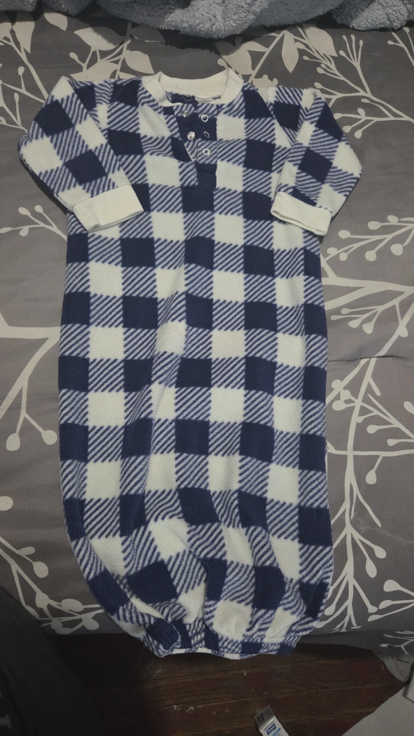Blue and White Plaid Fleece Baby Sleep Gown UNISEX