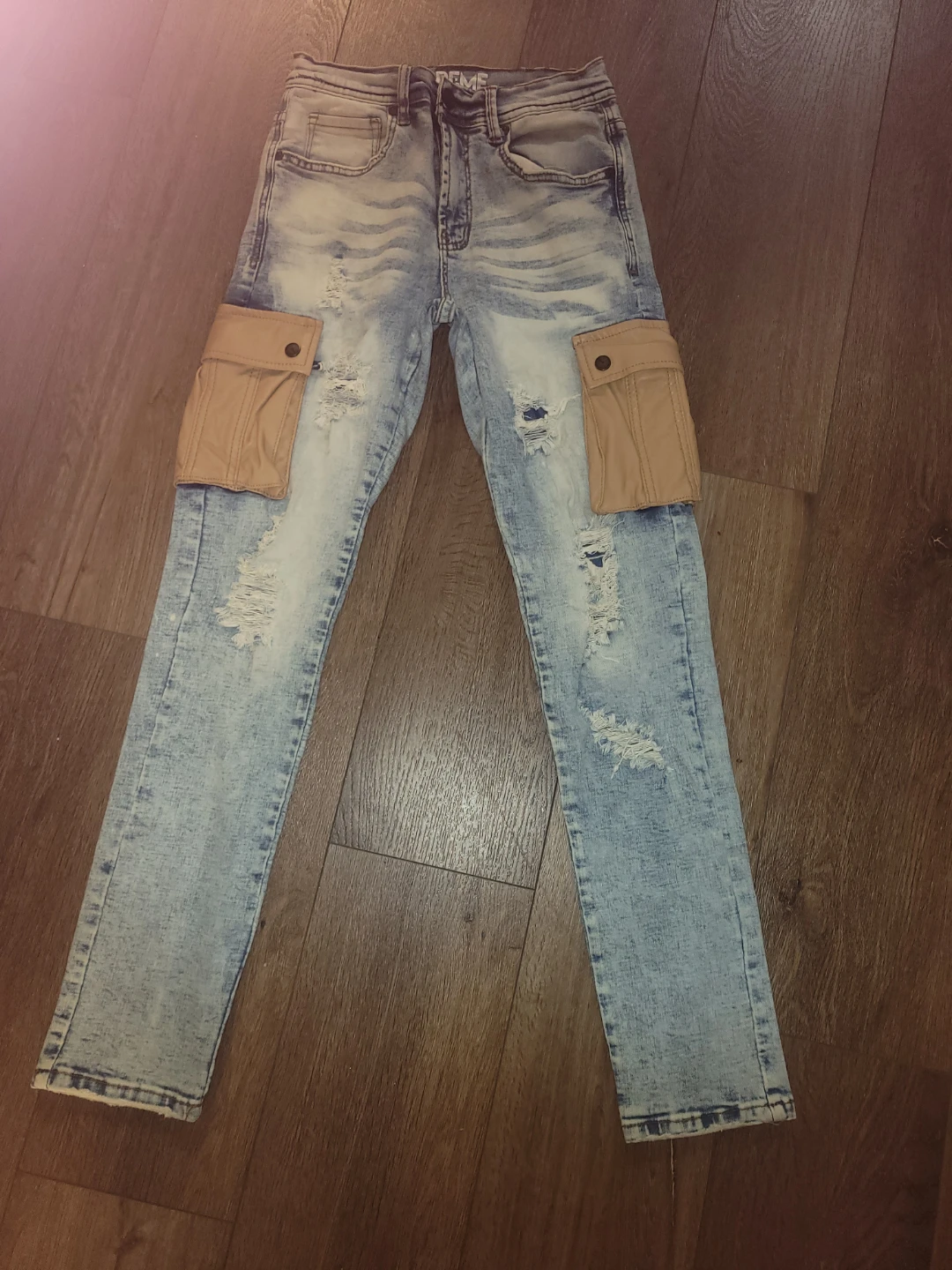 WGM Distressed Light Wash Cargo Jeans