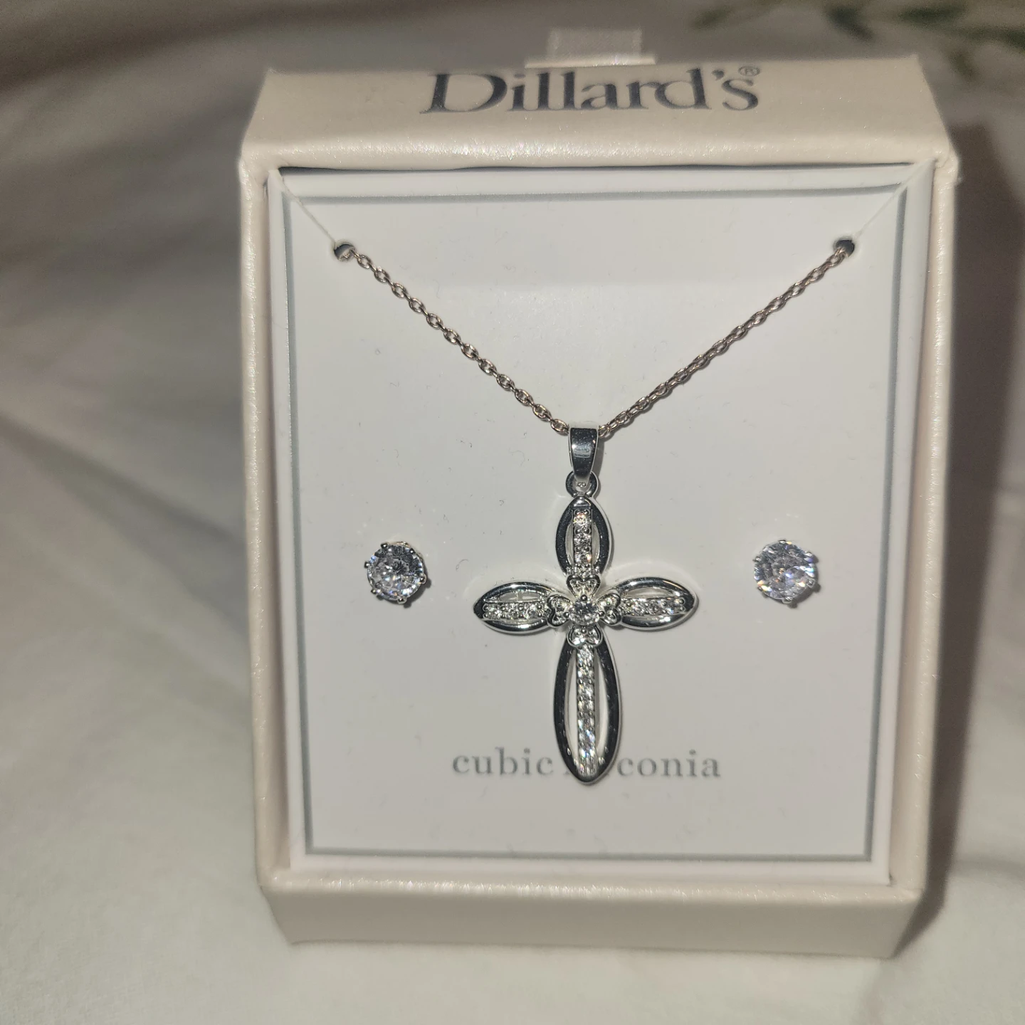 Dillard's Cubic Zirconia Cross Necklace and Earrings Set