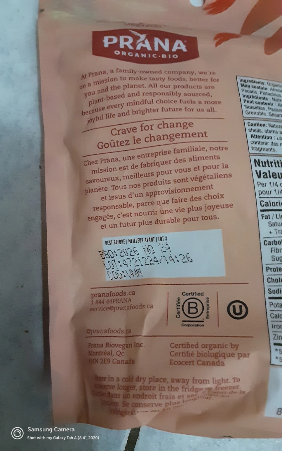 PRANA Organic Non-Roasted Cashews 250g - photo 2