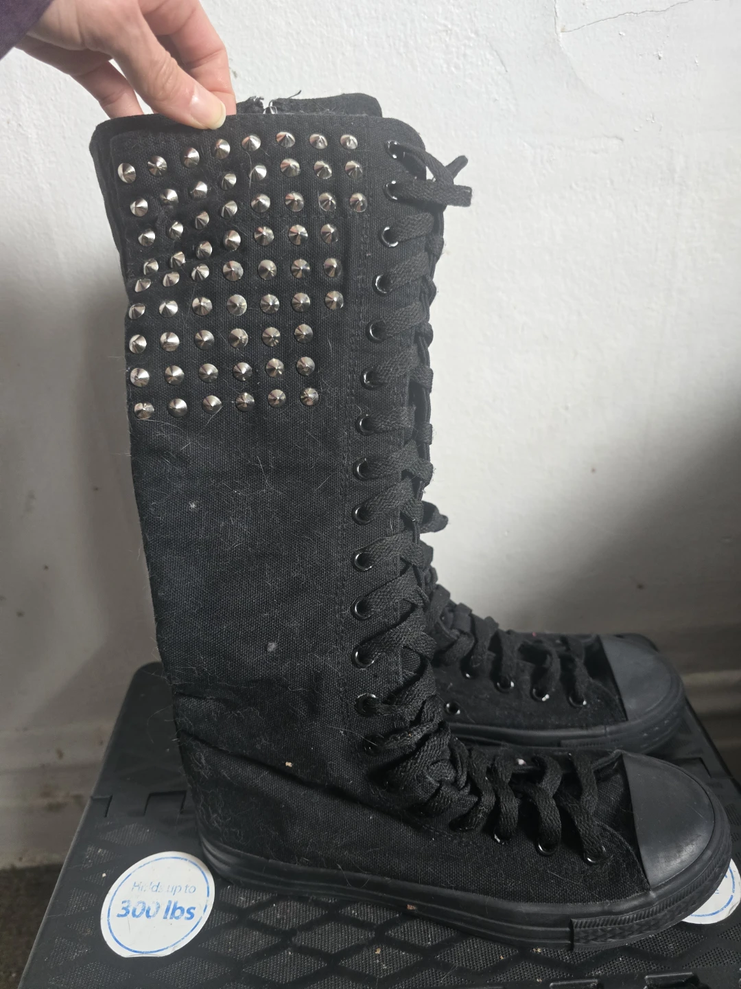 Black Knee-High Studded Canvas Sneakers Size7 - photo 2