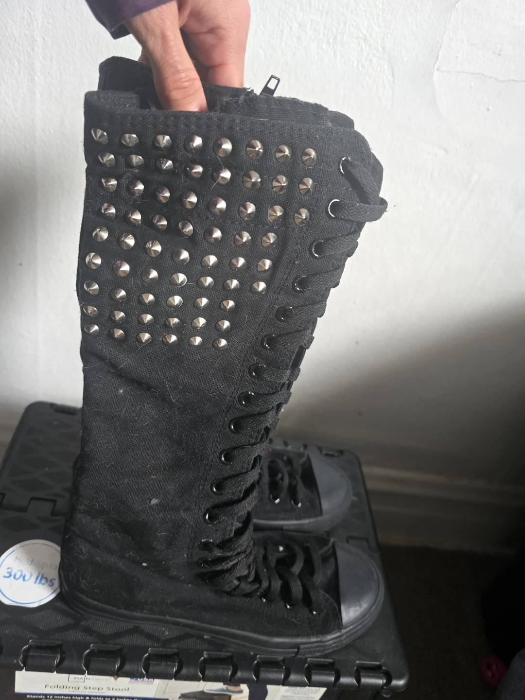 Black Knee-High Studded Canvas Sneakers Size7 - photo 3