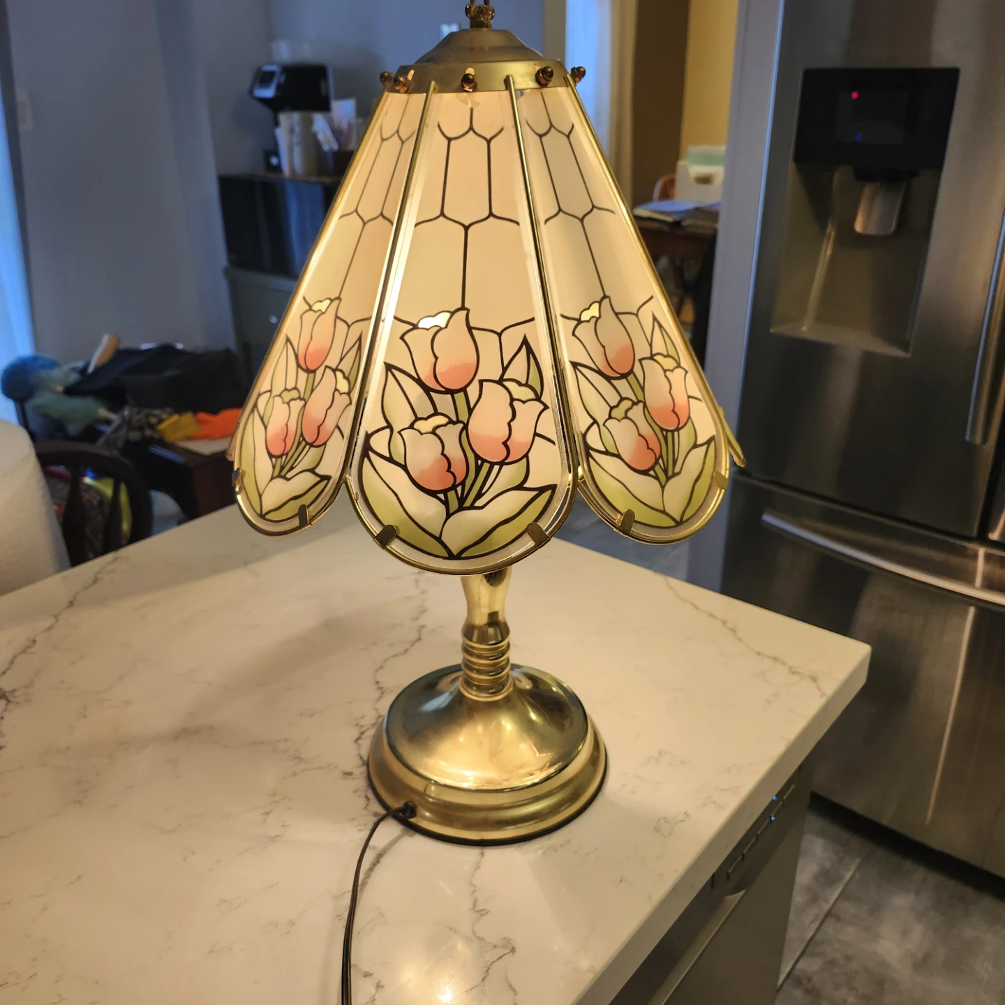 Vintage Tiffany Style Stained Glass Tulip Accent Lamp - photo 4