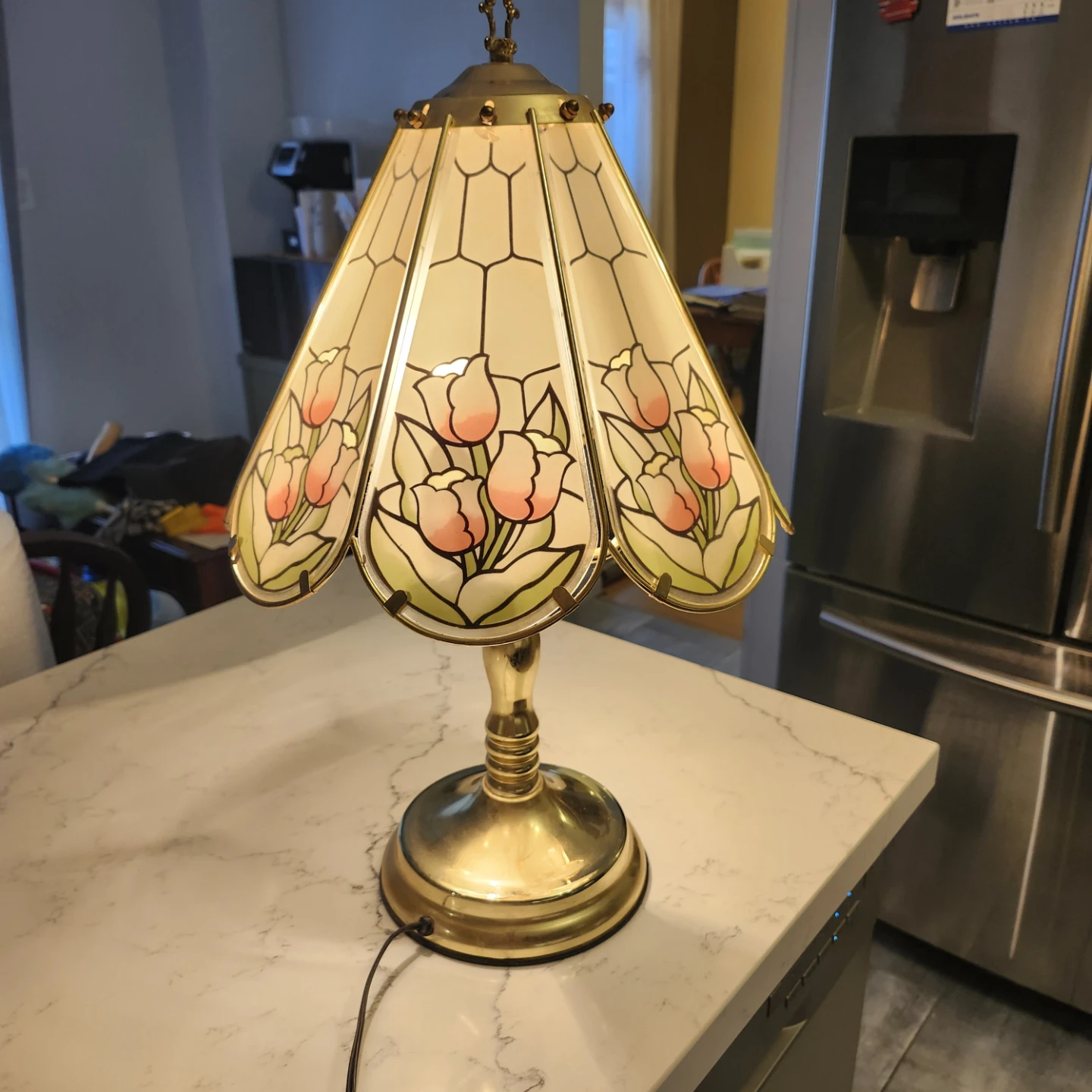 Vintage Tiffany Style Stained Glass Tulip Accent Lamp - photo 5