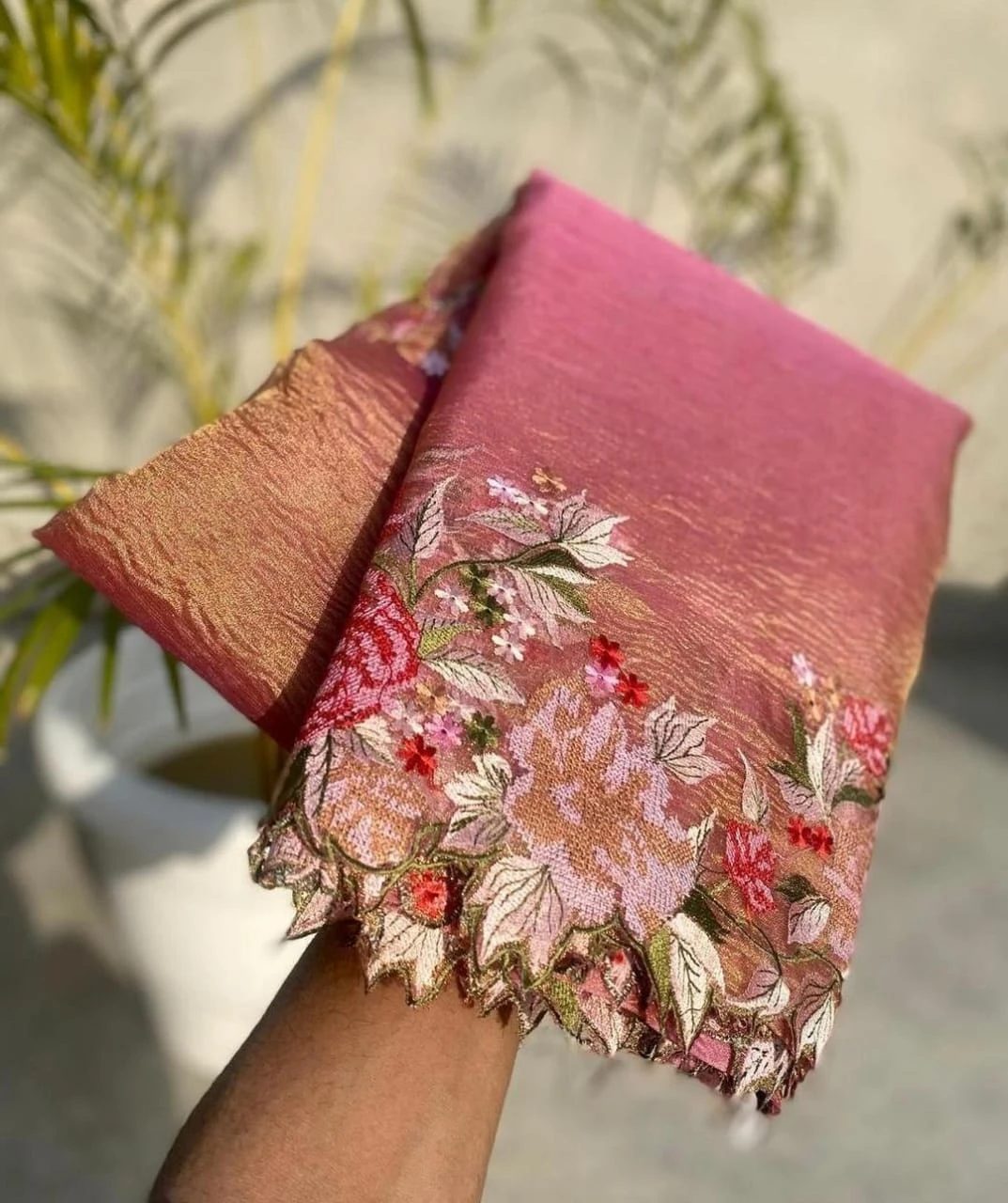 BANARASI TISSUE CUTWORK EMBROIDERY SAREE