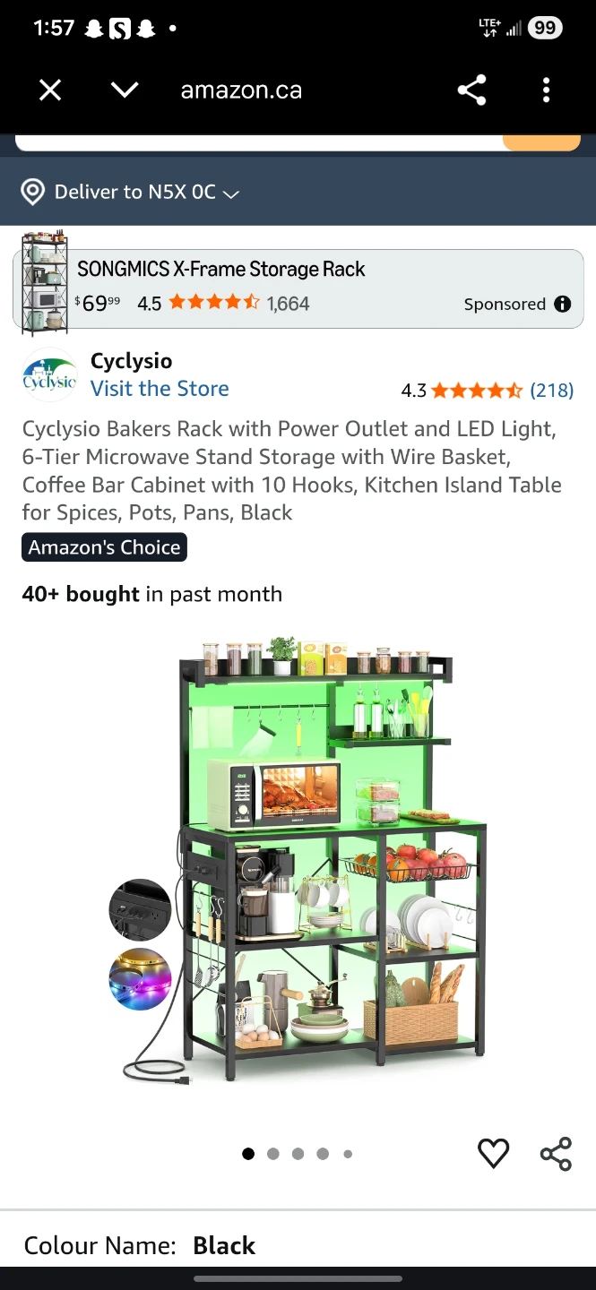 Cyclisio Bakers Rack with Power Outlet and LED Light - Black - photo 2