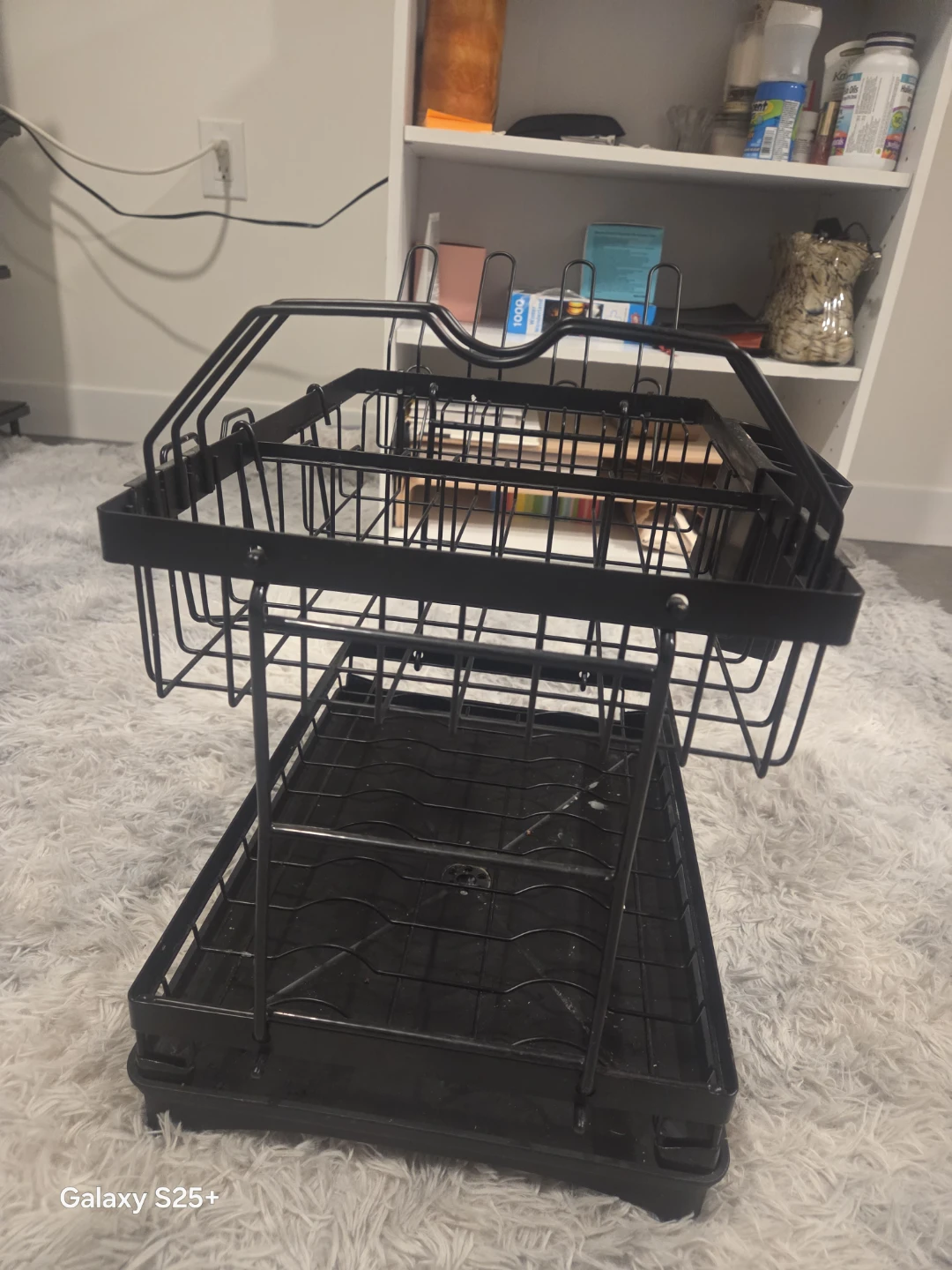 2-Tier Black Metal Dish Drying Rack with Cutlery Holder