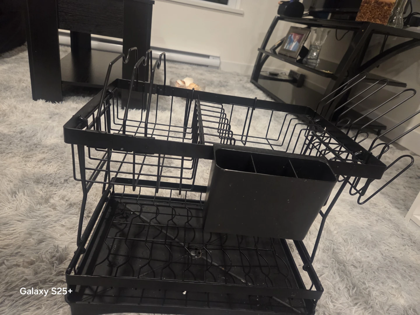 2-Tier Black Metal Dish Drying Rack with Cutlery Holder - photo 2