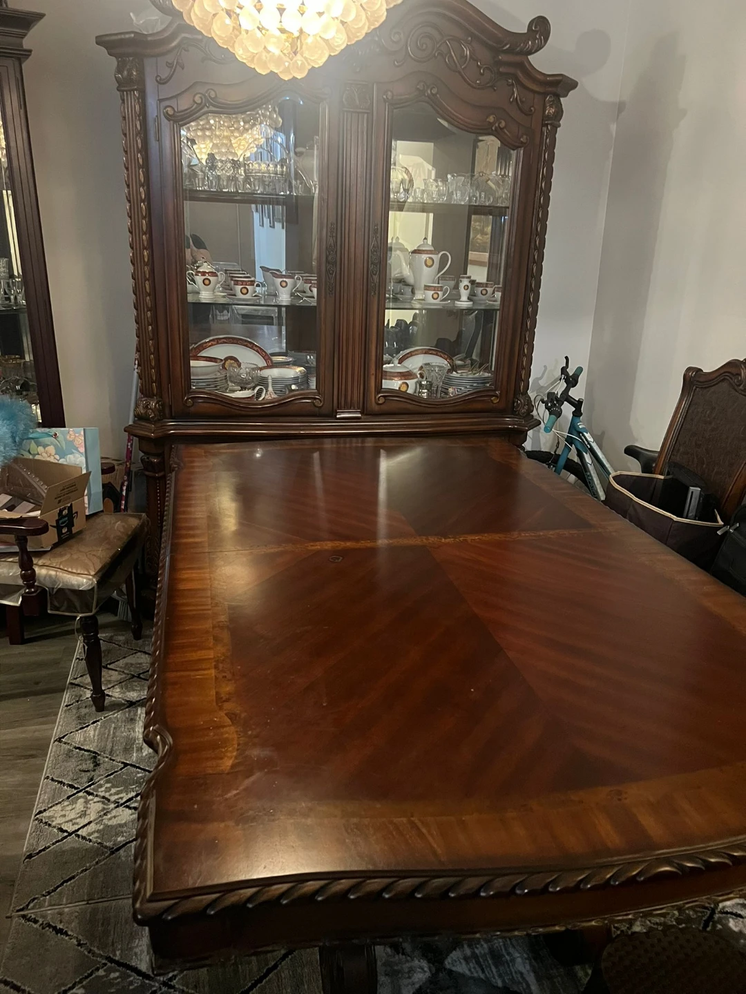 Antique Dining Table and  Hutch Set