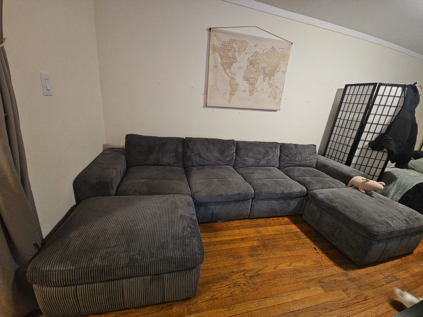 Gray Corduroy Sectional Sofa with Ottomans
