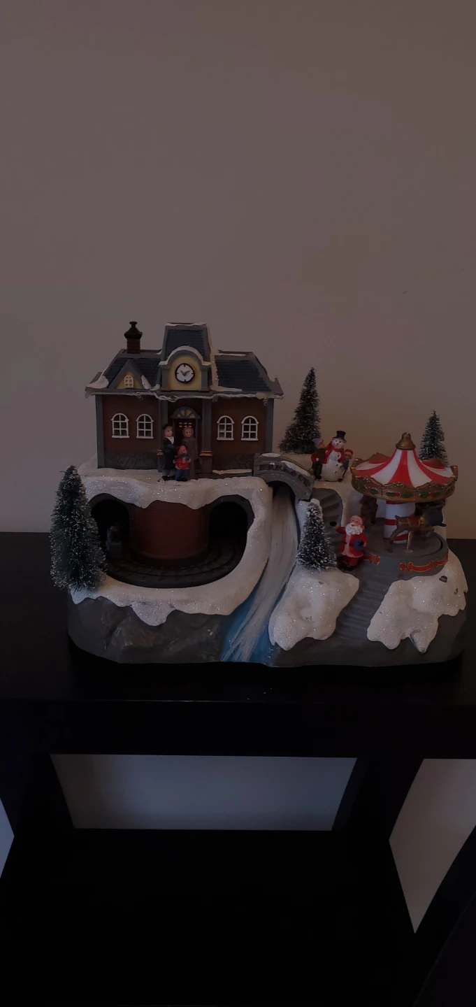 Light-Up Christmas Village Scene with Train and Carousel