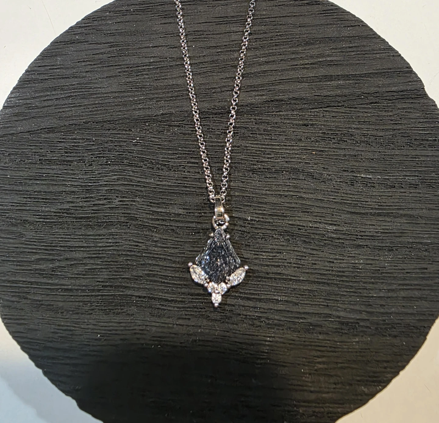 Rhodium Plated Necklace with Black Ice Crystal