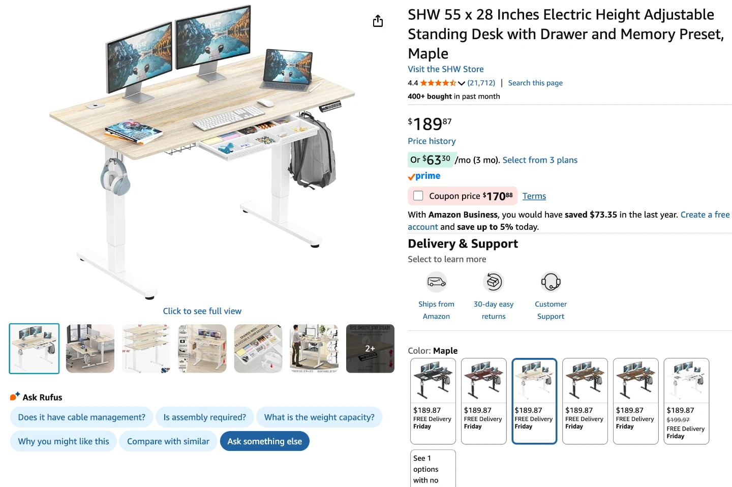 55 x 28 Inch Electric Height Adjustable Standing Desk