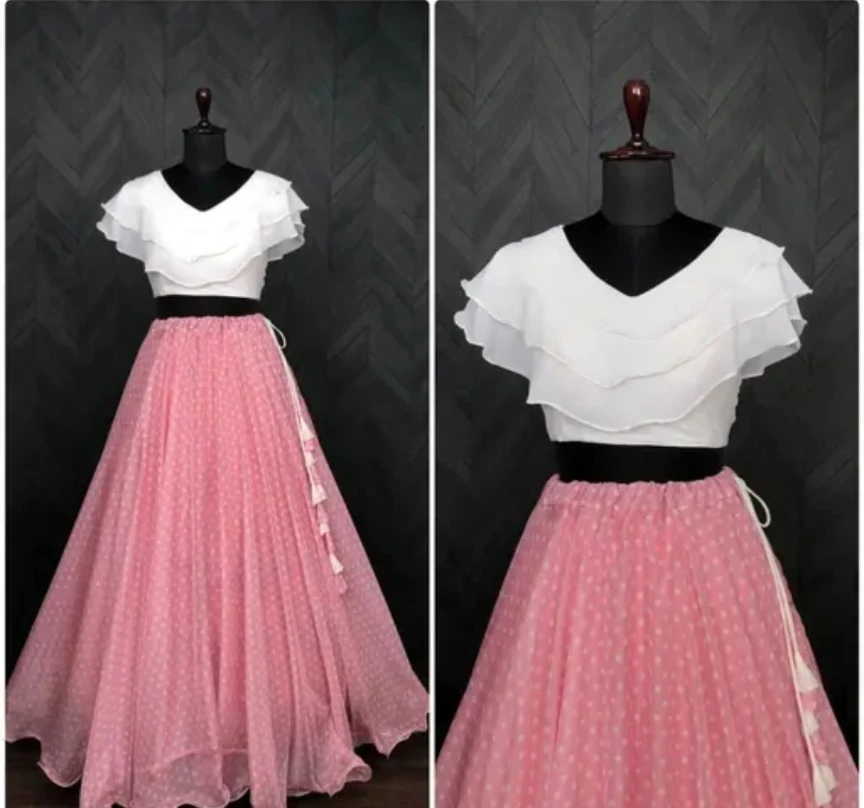 Pink Polka Dot Skirt and White Top Set - photo 2